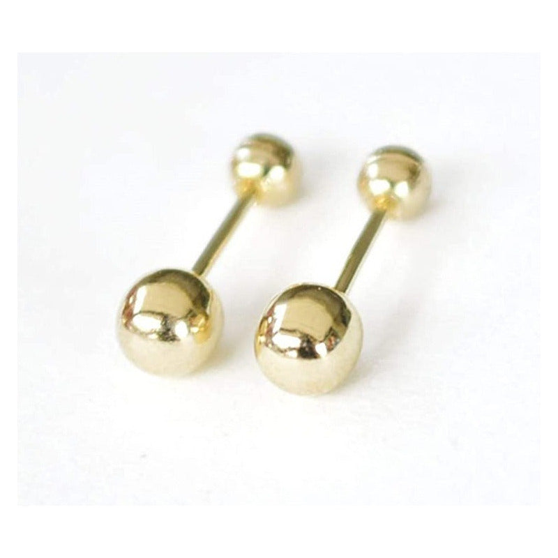 Broquel Dormilona 3mm Bola Arete Para Bebe Oro Amarillo 14k